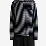 Navy shirt, full body view