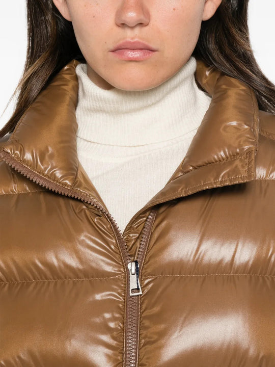 Brown jacket worn by a person, showing the jacket fit