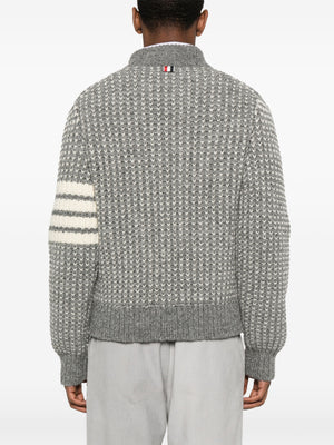 THOM BROWNE - Men Bicolor Tuck Rib Stitch Zip Up Bomber Jacket