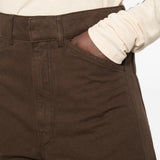 Brown pants worn by a person, showing the pants fit