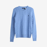 Blue knitwear, front view