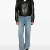 Black leather jacket,full body view