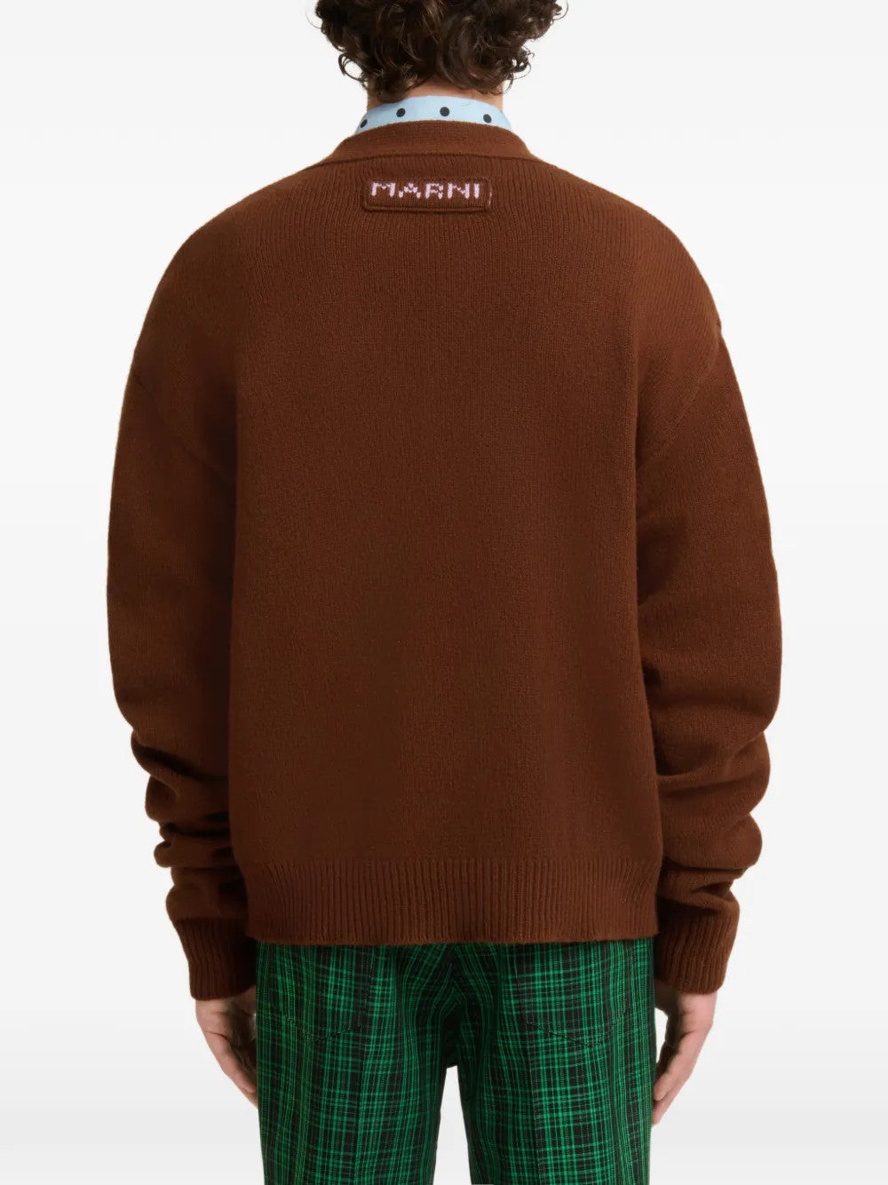 Brown knitwear, full body view