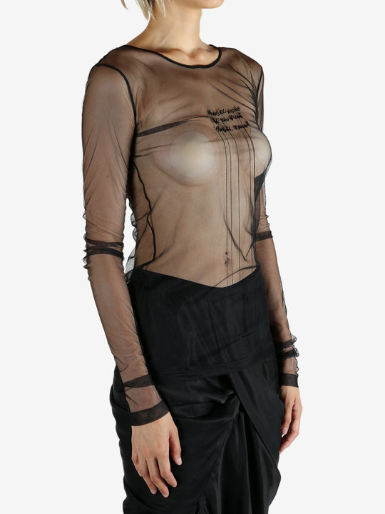 Black t-shirt worn by a person, showing the t-shirt's fit