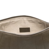 Close up of green bag, showing texture of the Calf Leather fabric
