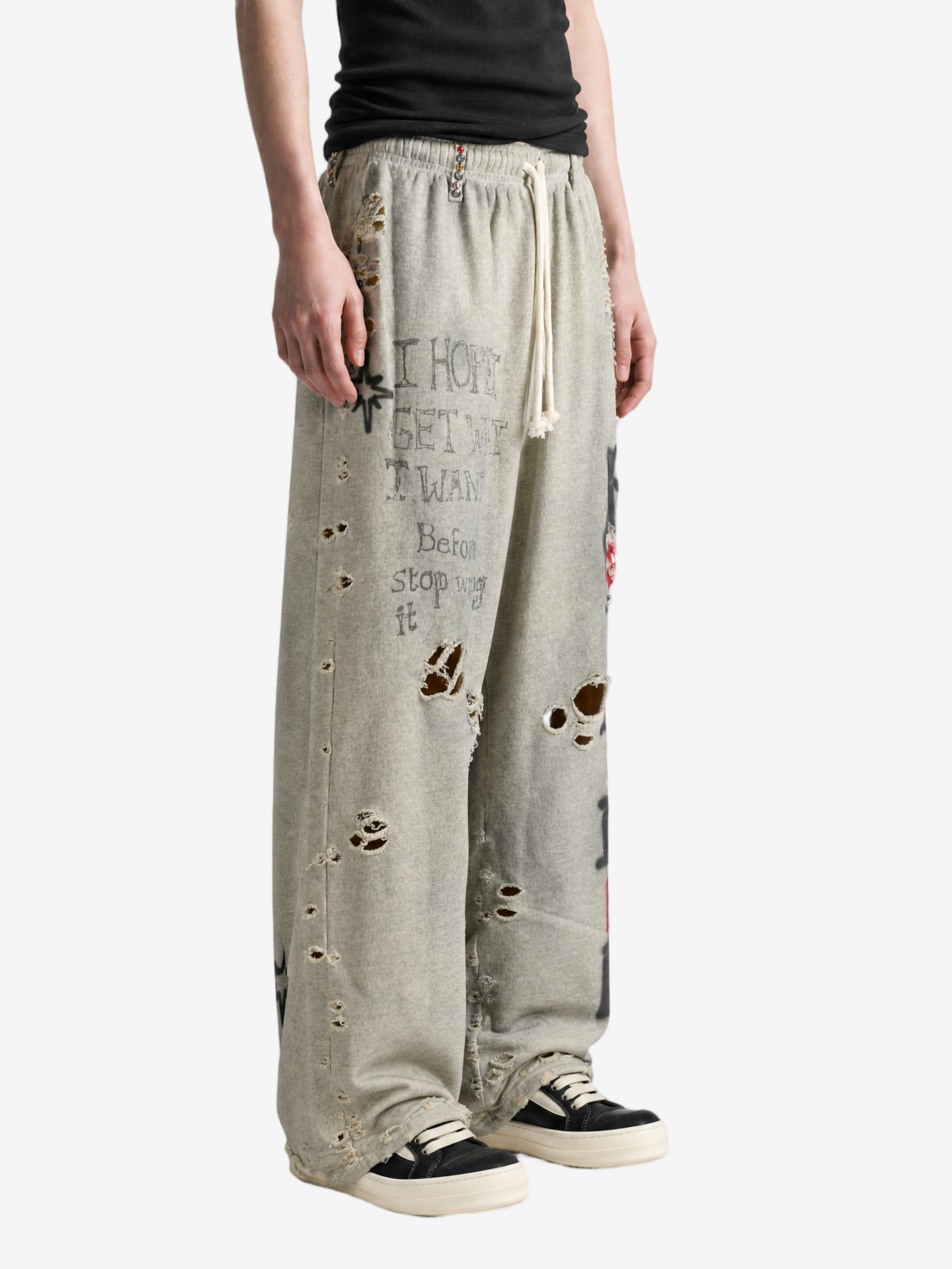 Grey pants, full body view