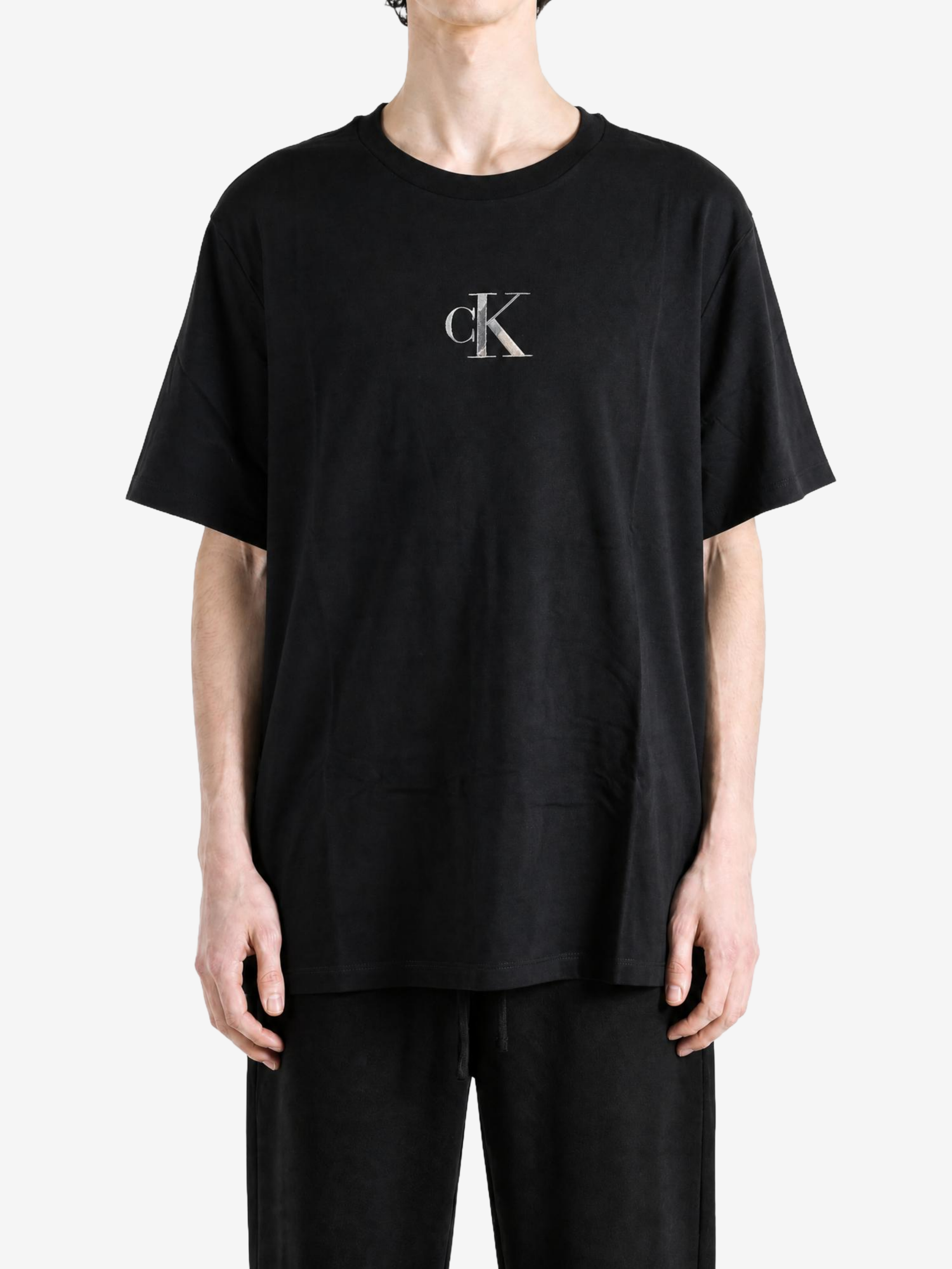 Black t-shirt, full body view