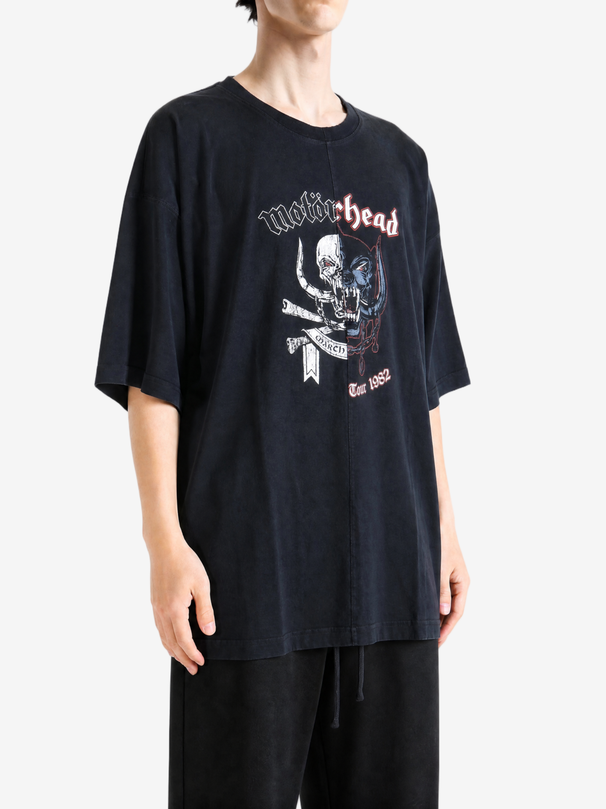 Black t-shirt, full body view