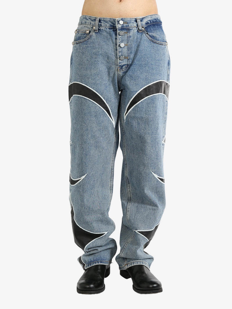 THUG CLUB - Men TC Leather Washing Denim Pants