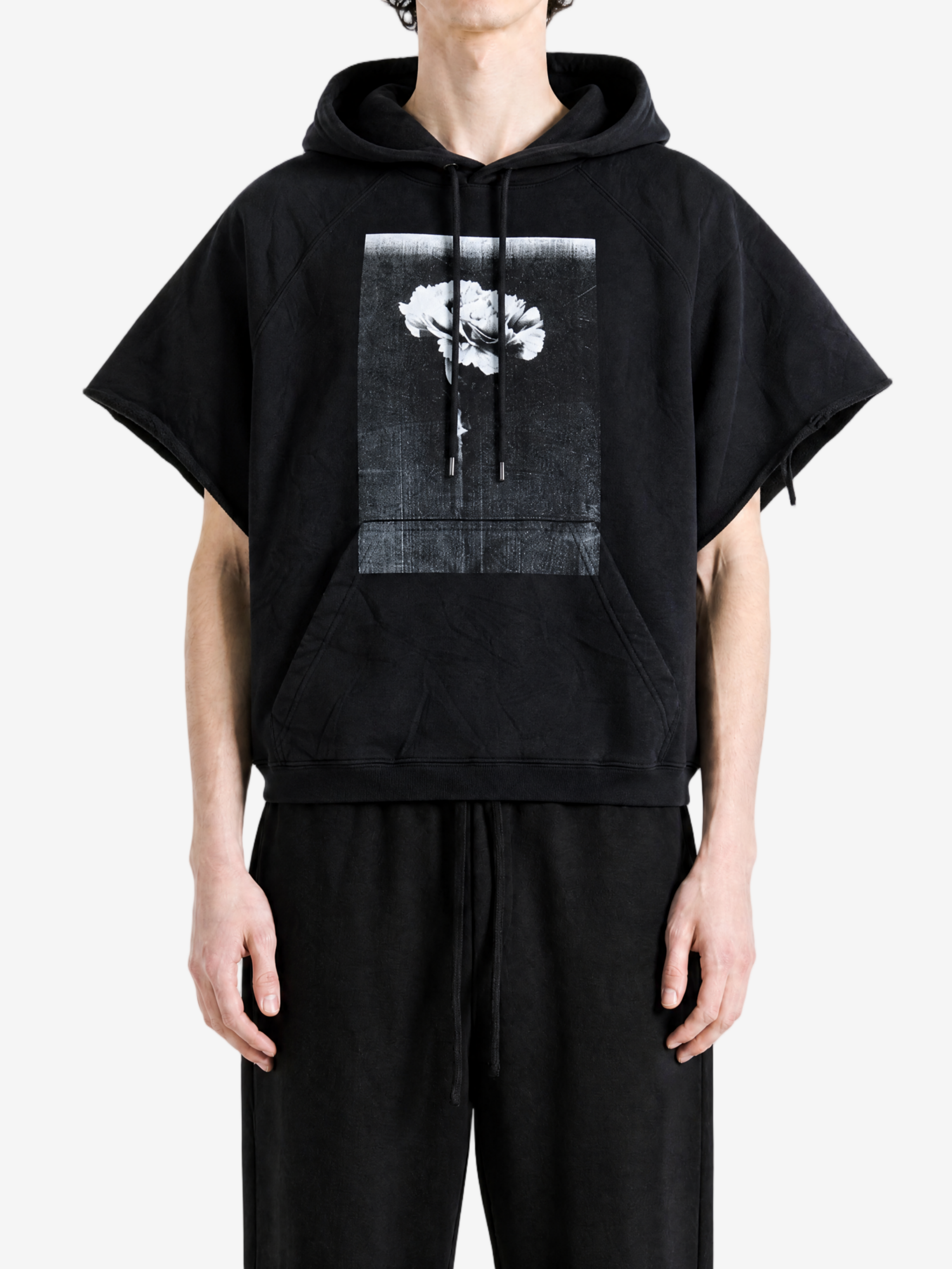 Black hoodie, full body view