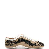 Tan shoes, side view