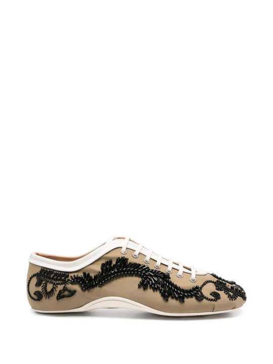 Tan shoes, side view
