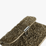 Close up of green wallet, showing texture of the VA fabirc