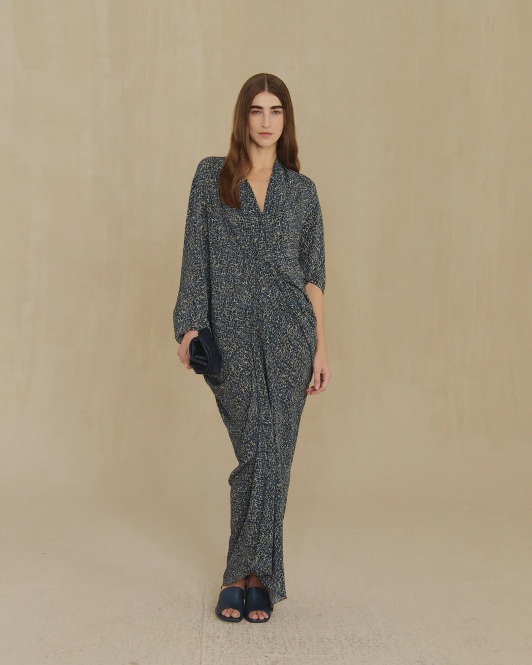 Navy dress, full body view
