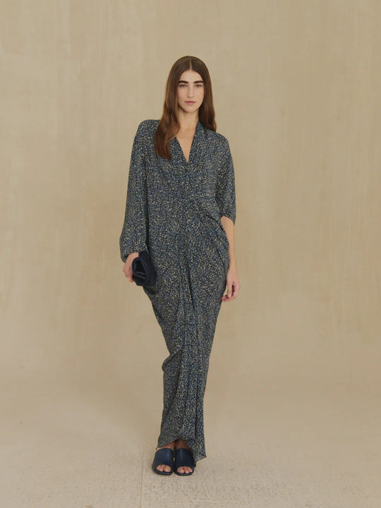 Navy dress, full body view