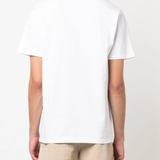 White striped T-shirt worn by a person, showing the shirt's fit