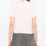 THOM BROWNE - Women Rib Cuff Scallop Edge Stripe Rib Tee