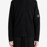 C.P. COMPANY - Men Waffle Knit Cotton Zip Lens Cardigan