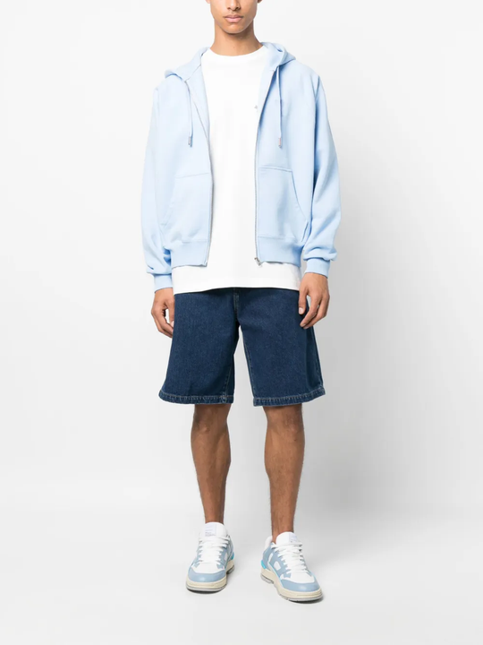 Blue shorts, full body view