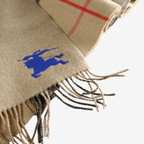 Close up of bwron scarf, showing texture of the wool fabric