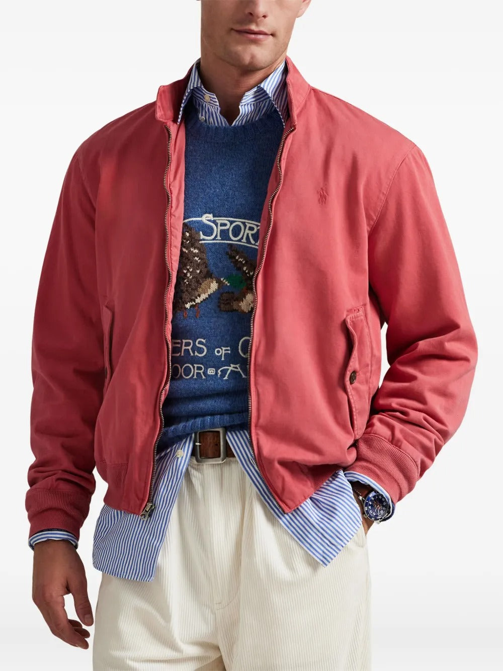 Red jacket worn by a person, showing the jacket's fit