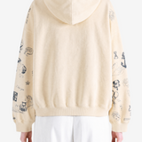Tan hoodie, full body view