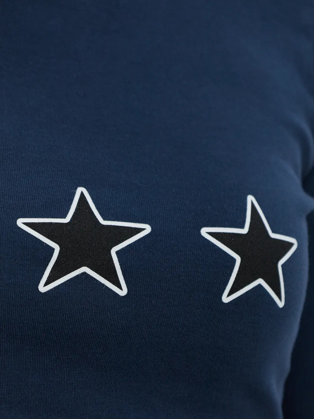 Close up of navy tops, showing texture of the cotton fabric