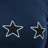Close up of navy tops, showing texture of the cotton fabric
