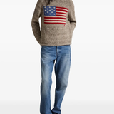 Tan sweater, full body view