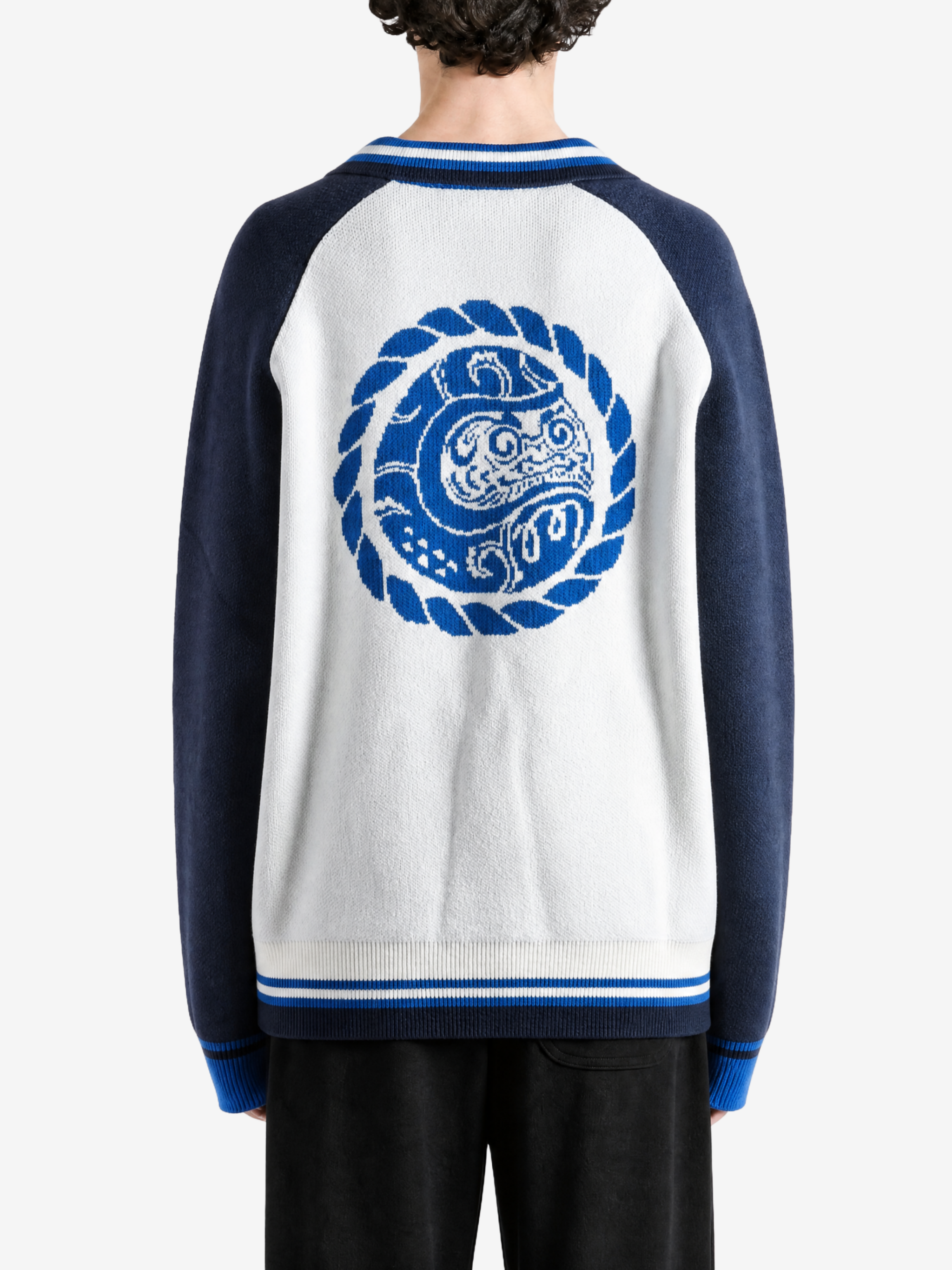 Navy hoodie, full body view