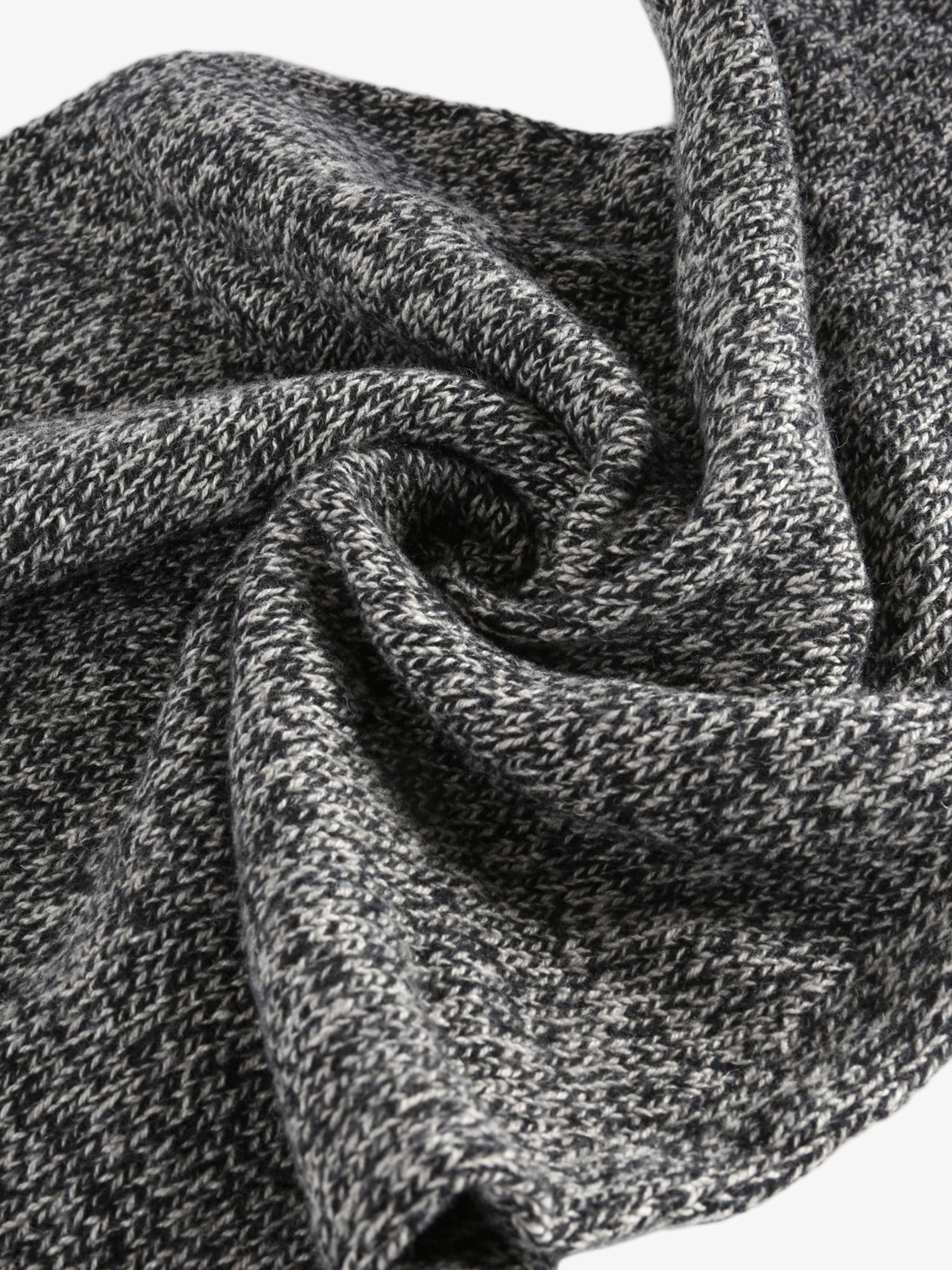 Close up of Grey accessories, showing texture of the 65% recycled cashmere/ 35% cashmere made in fabric