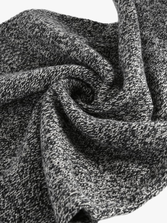 Close up of Grey accessories, showing texture of the 65% recycled cashmere/ 35% cashmere made in fabric