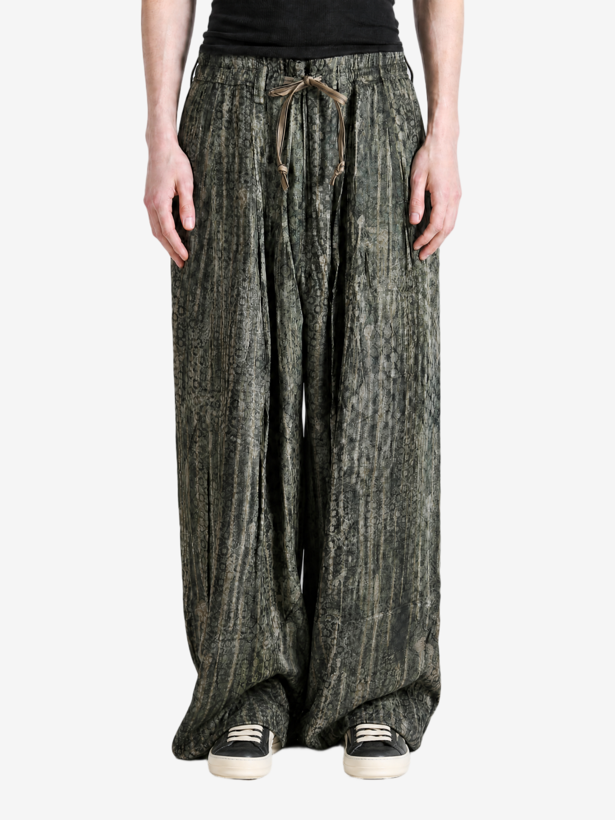 Green pants, full body view