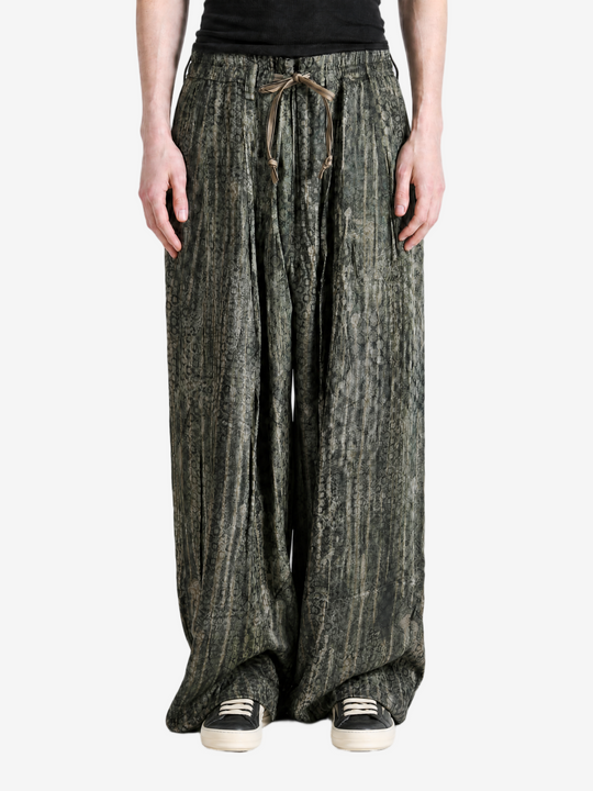 Green pants, full body view
