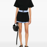 Black shorts, full body view