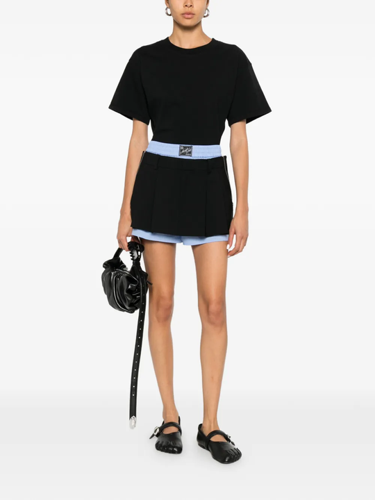 Black shorts, full body view