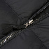 Close up of Black jacket, showing texture of the nylon fabric