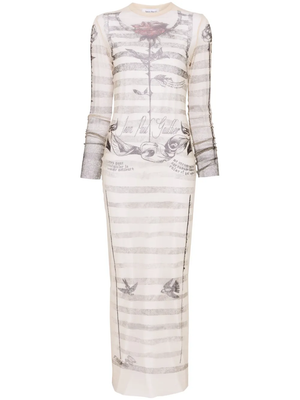 JEAN PAUL GAULTIER - Women Printed "Tattoo Marinière" Mesh Long Dress