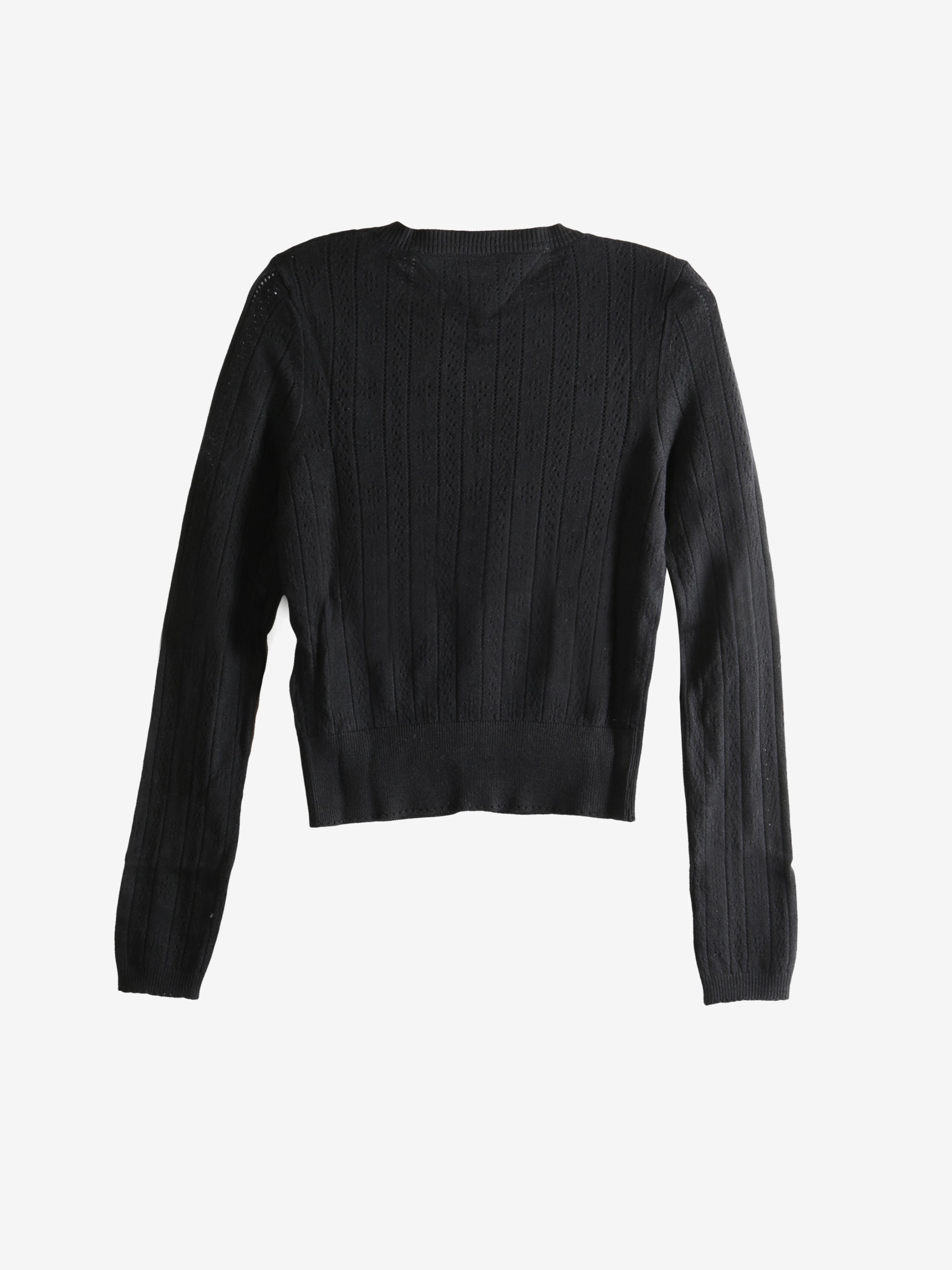 Black cardigan, back view