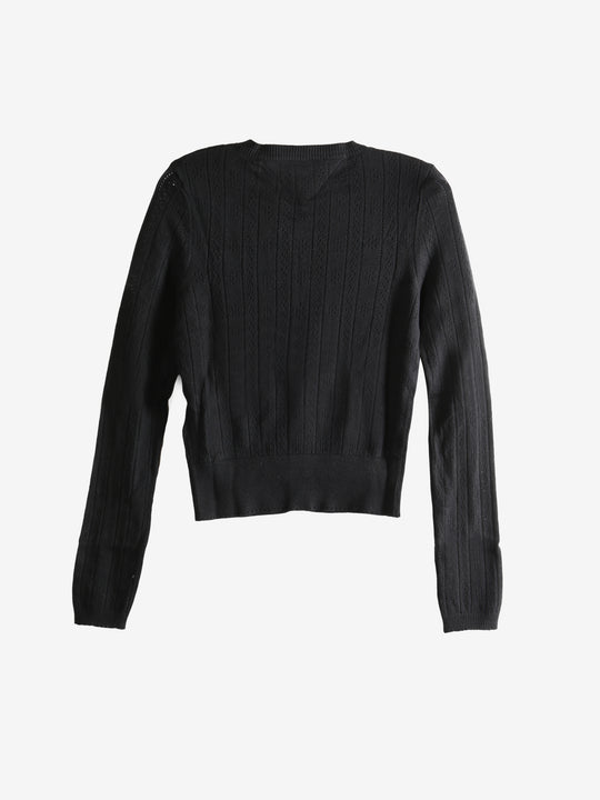 Black cardigan, back view