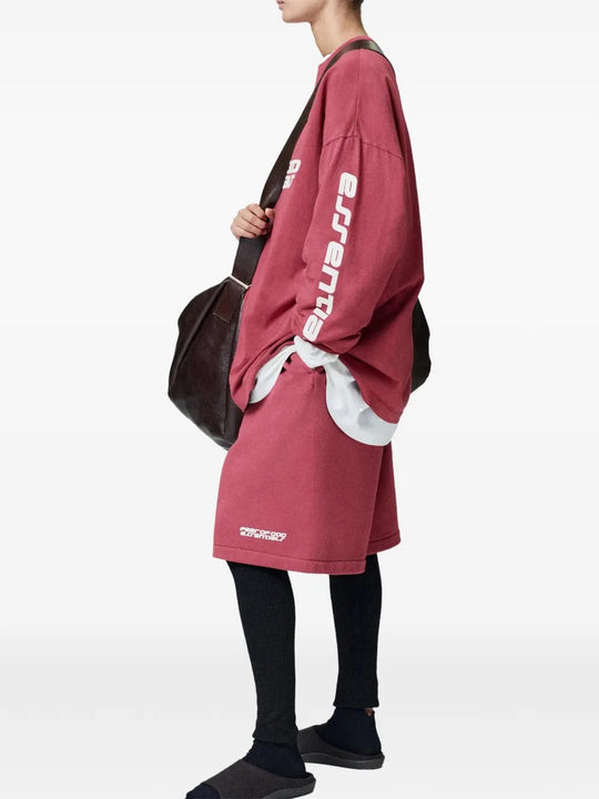 Red t-shirts, full body view