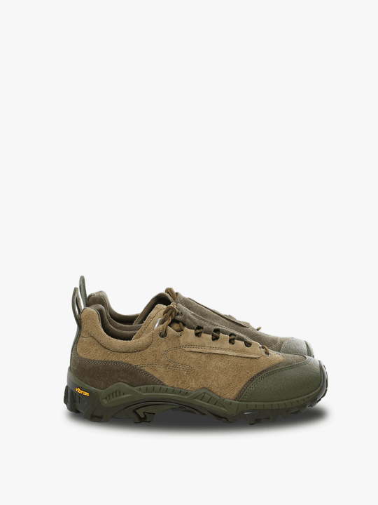 Tan sneakers, front view