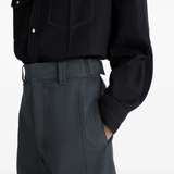 Close up of Grey pants, showing texture of the cotton fabric