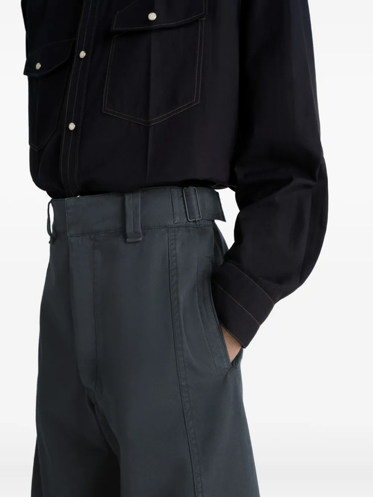 Close up of Grey pants, showing texture of the cotton fabric