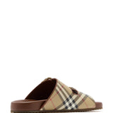 Tan sandals, side view