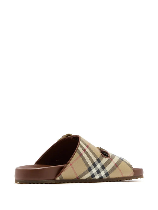 Tan sandals, side view