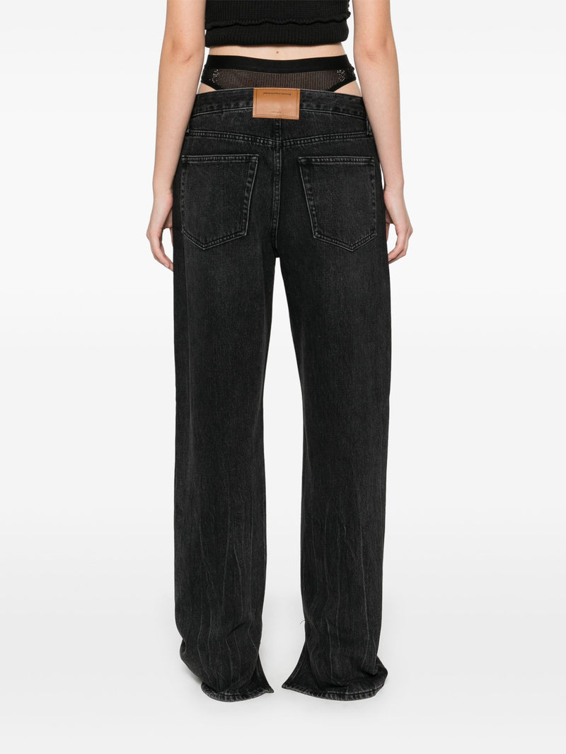 ALEXANDER WANG - Women Slit Hem Jean Prestyle Hotfix Mesh Undie