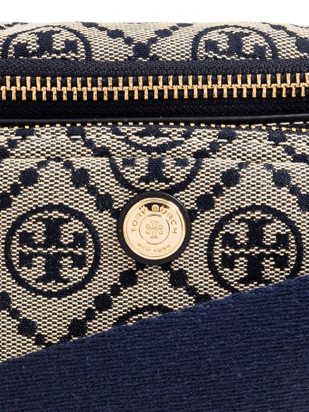 Close up of navy bag, showing texture of the cotton fabric