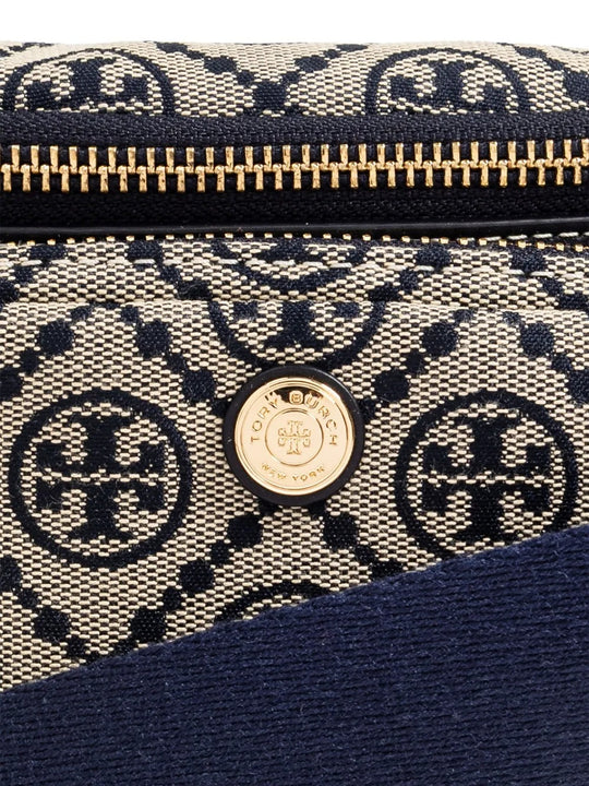 Close up of navy bag, showing texture of the cotton fabric