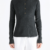 Grey top worn by a person, showing the top fit